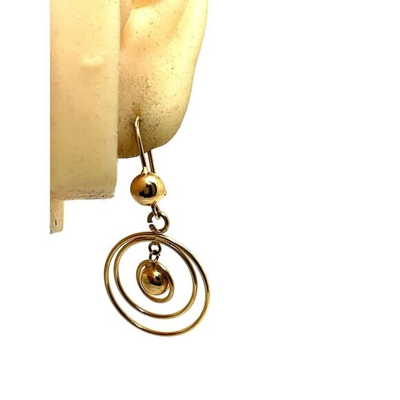 Hoops Earrings 14k Yellow Gold Concentric Circles Women's Dangle 21mm Es… - Picture 7 of 13